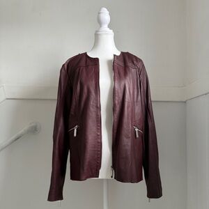 Mango Genuine Leather Burgundy Jacket L Fits M-L